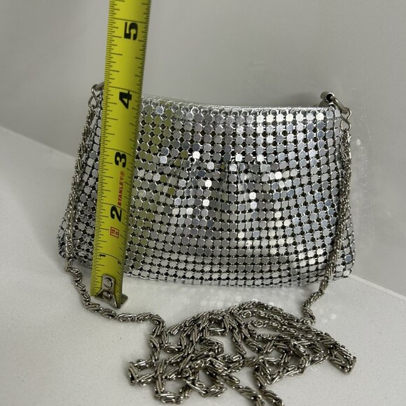 VTG Silver Metal Mesh Mini Purse Zipper Prom Homecoming Crossbody Chain EUC 90’s - Picture 3 of 8